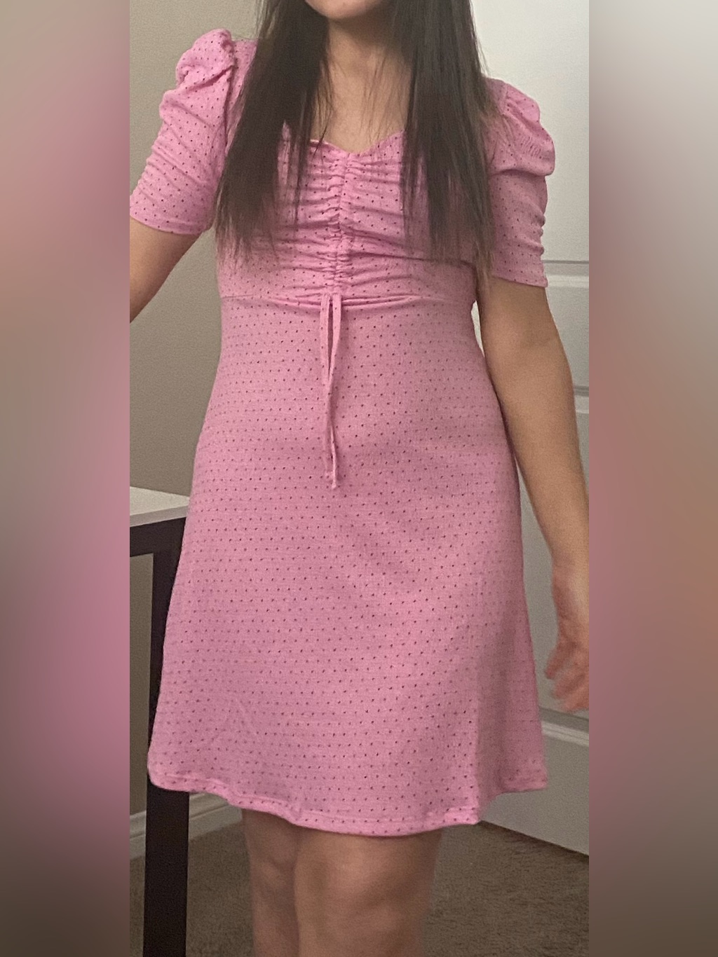 Cute Pink Ruched Short Sleeve A-Line Dress
